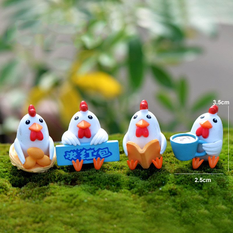 Mini Fairy Garden Animals Resin Cock And Hen Model Wholesale Fairy Garden Accessories Supplies Miniture Fairy Garden Ornament Small Artificial Chicken Rooster Figurine Kids Gifts Terrarium Fairy Garden Kits Decoration Table Decor